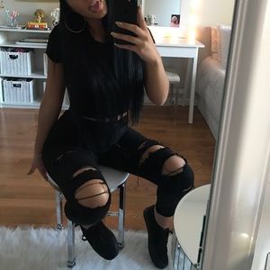 Black high waisted ripped jeans